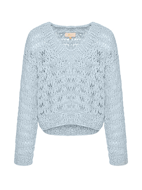 Light Blue Silk & Cashmere Cropped Sweater, 1