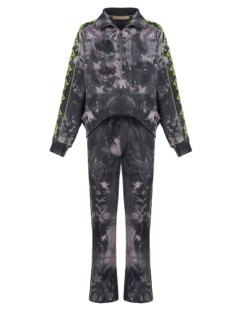 Grey Tie-dye & Neon Green Cross Embroidered Jersey Suit, 1 Grey Tie-dye & Neon Green Cross Embroidered Jersey Suit, 1