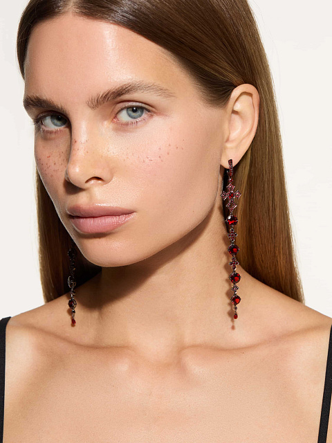 Blackened gold earrings with garnet, 3 Blackened gold earrings with garnet, 3