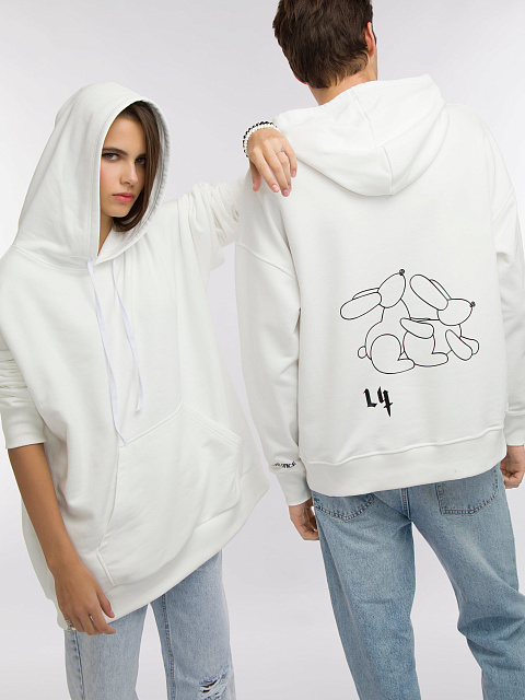 Back Printed White Cotton Hoodie, 3