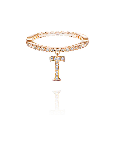 Rose gold ring with a pendant in the shape of the letter T with diamonds, 1