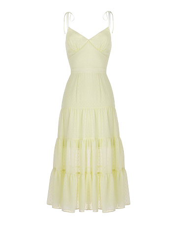 Yellow Polka Dot Chiffon Midi Dress , 1