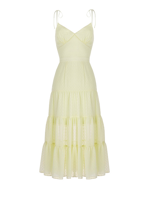 Yellow Polka Dot Chiffon Midi Dress , 1