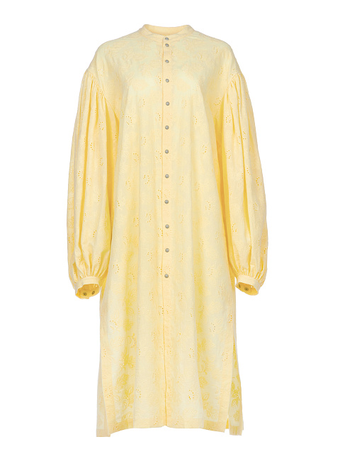 Yellow Cotton Shirt Midi Dress, 1 Yellow Cotton Shirt Midi Dress, 1