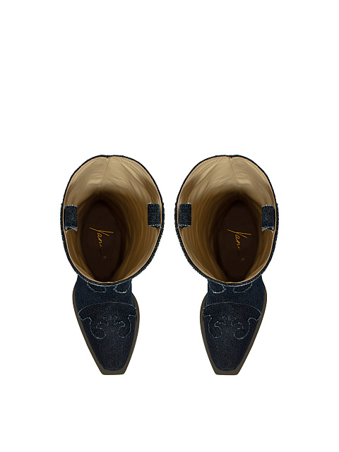 Blue Denim Embroidered Cowboy Boots, 4