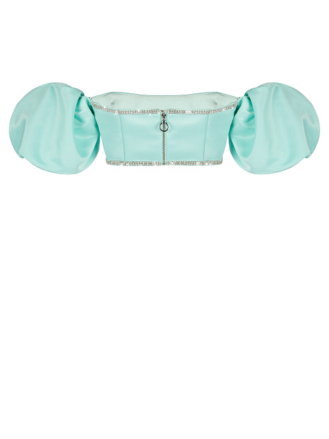 Turquoise Rhinestones Trimmed Satin Top, 3