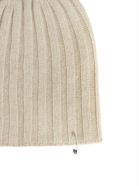 Beige Cashmere Safety Pin Beanie, 2