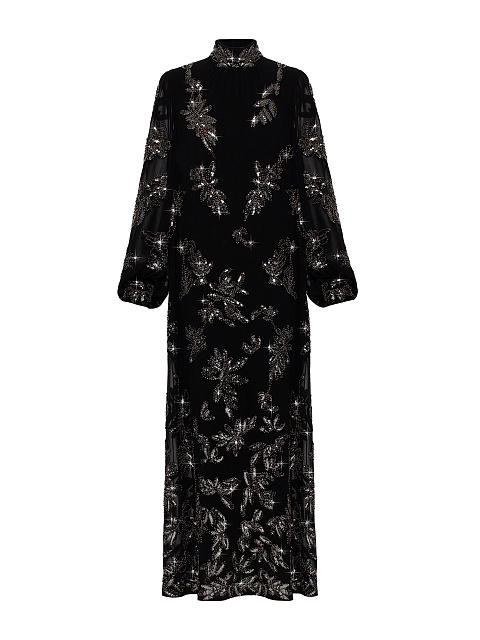 Black Sequin Maxi Dress & Scarf Set, 1