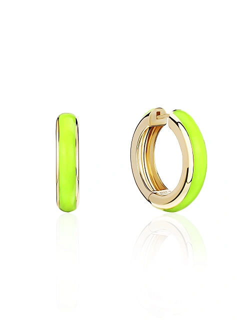 Gold & Neon Green Enamel Small Hoops, 1