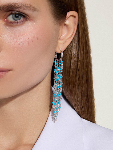 White gold hoops with turquoise and diamonds, 2