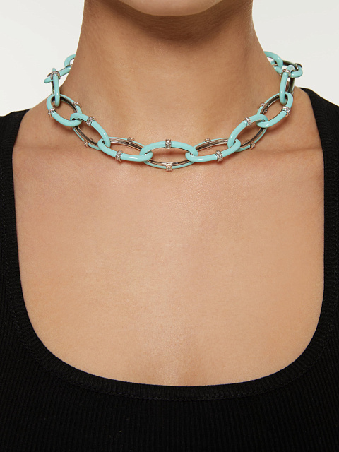 White gold necklace with Paraiba-colored enamel and diamonds, 2