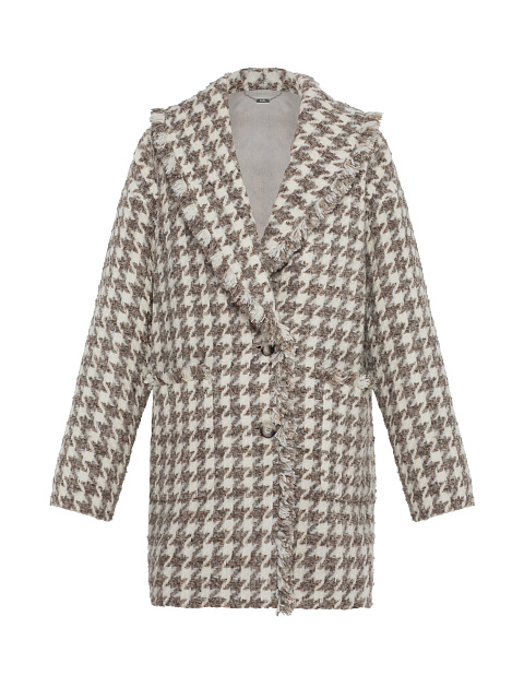 Beige Cashmere Pea Coat With Fringes, 1