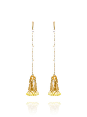 Briolette Lemon Quartz, Round Topaz & Gold Tassel Earrings, 1
