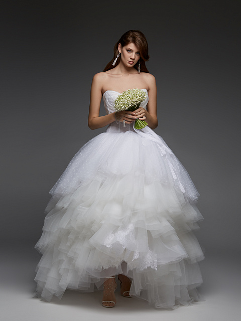 White Corset Tulle & Polka Dot Mesh Dress, 4