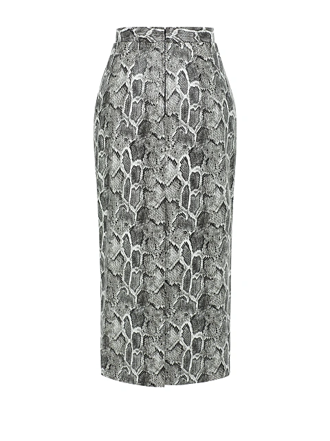 Grey faux leather midi skirt with snakeskin print, 2