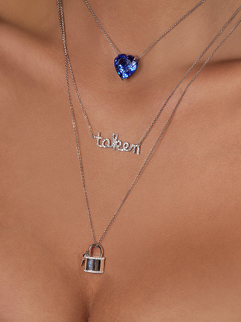 White gold necklace with a pendant with a heart-cut topaz, rock crystal and ruby, 2