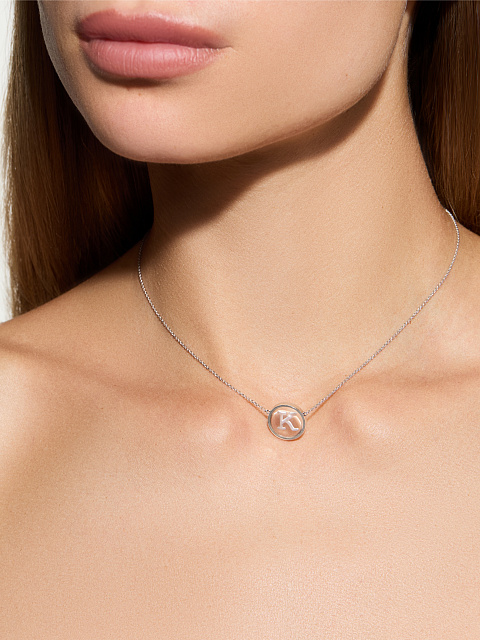 White Gold & Rock Crystal Letter "K" Necklace, 3