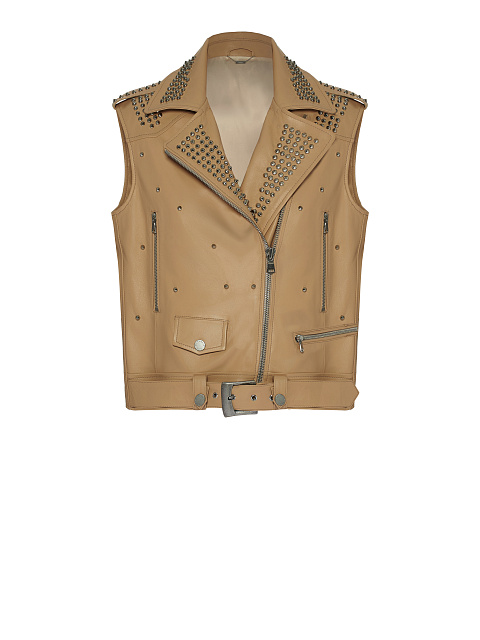 Beige Studded Leather Vest, 1