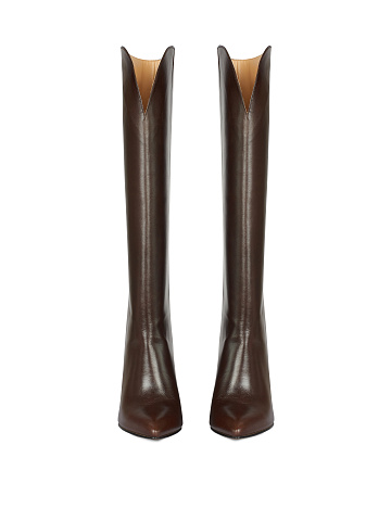 Brown Leather Heeled Tall Boots, 2