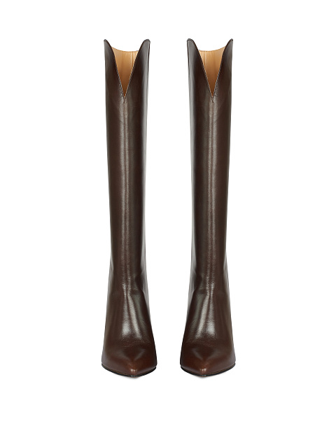 Brown Leather Heeled Tall Boots, 2
