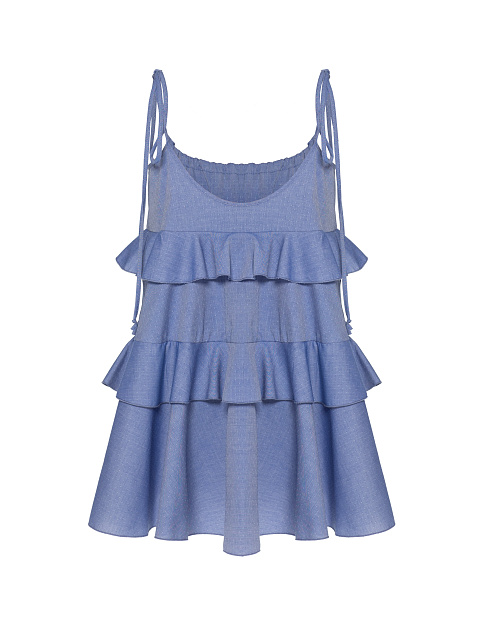Blue Cotton Mini Dress With Ruffles, 2