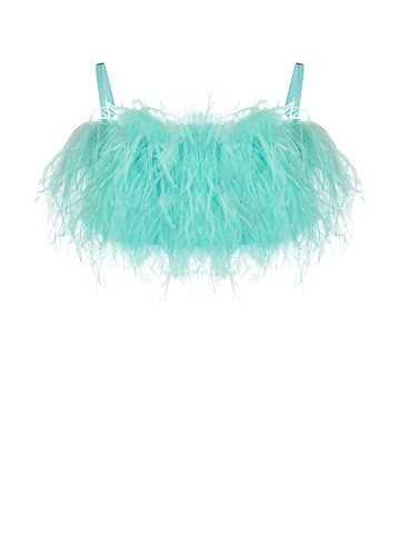 Turquoise Feather Trimmed Bra, 1