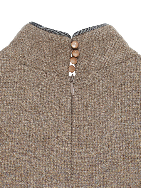 Beige Wool Midi Dress With Mink Fur Cuffs, 5 Beige Wool Midi Dress With Mink Fur Cuffs, 5