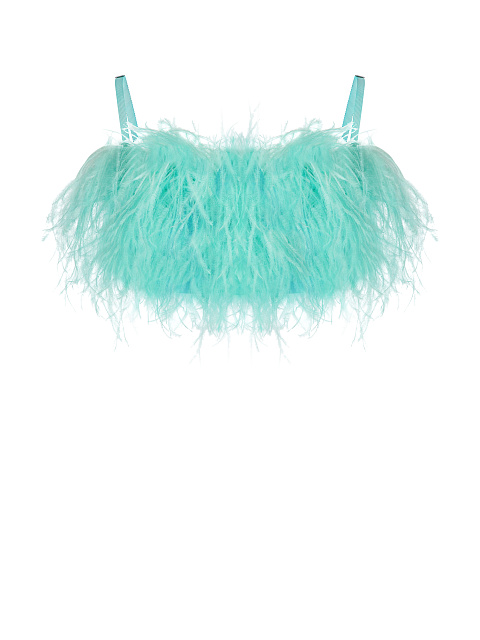 Turquoise Feather Trimmed Bra, 1