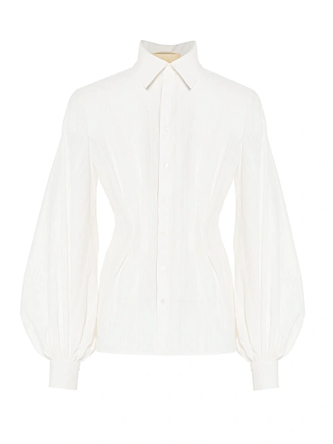 White striped cotton blouse with voluminous sleeves, 1