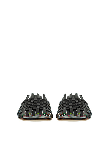Black Leather Woven Mules, 2