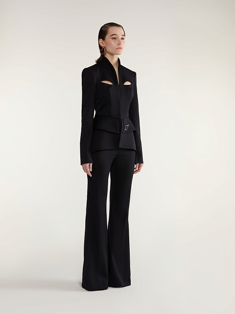 Black Two-piece Suit Of Jacket With Slits And Trousers, 4