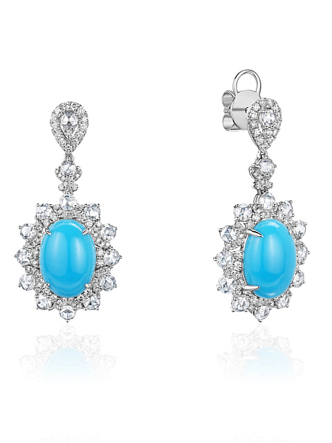 Long earrings in white gold with turquoise and diamonds, 1