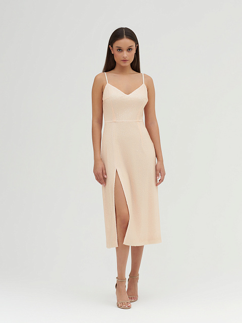 Beige Sequined Midi Dress, 5 Beige Sequined Midi Dress, 5