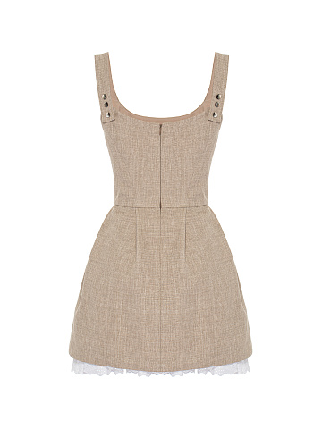 Beige Cotton Mini Dress, 2