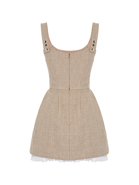 Beige Cotton Mini Dress, 2