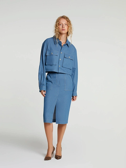 Blue Denim Jacket & Midi Skirt Set, 5