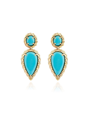 Yellow gold earrings with turquoise, 1