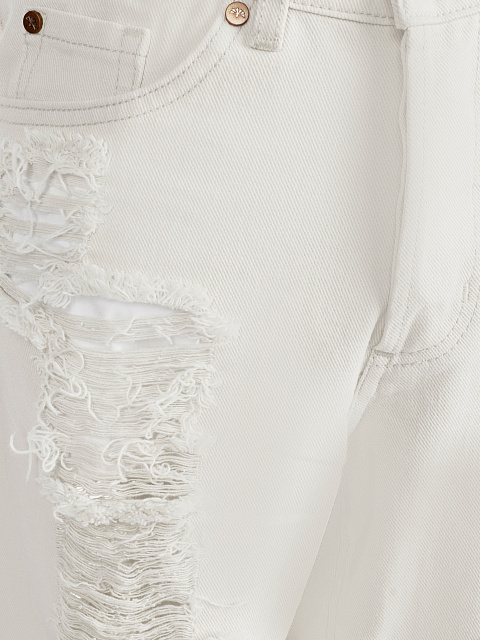 White Distressed Cotton Jeans, 4