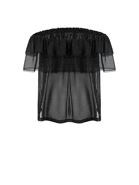 Black Chiffon Polka Dot Off Shoulder Top, 2