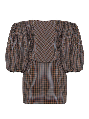 Brown checked set of a top and a mini skirt, 1
