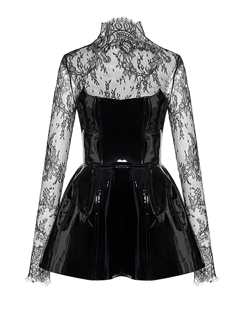 Black Patent Leather & Lace Mini Dress, 1