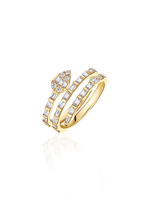 Yellow gold snake ring with baguette-cut diamonds, 1