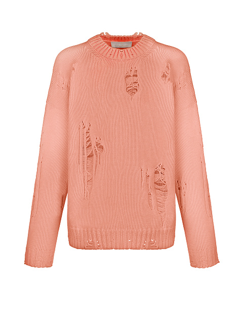 Coral Distressed Cotton Sweater, 1