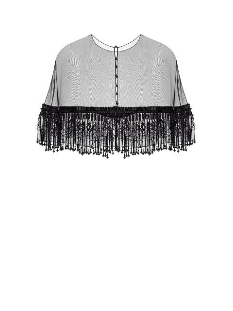 Black Organza Cape With Beaded Fringe, 1