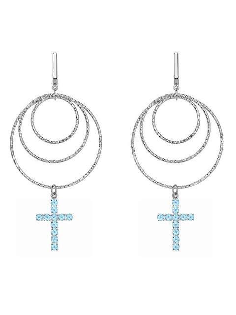 Round Topaz Sky & Silver Hoop Earrings, 1