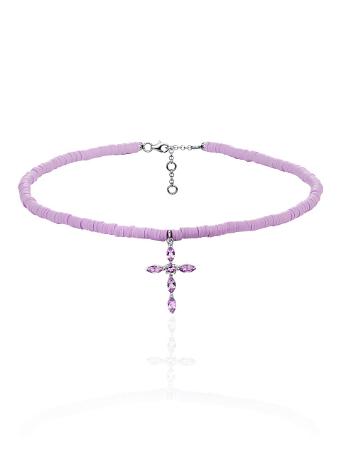 Pink Rubber, Silver & Amethyst Choker , 1