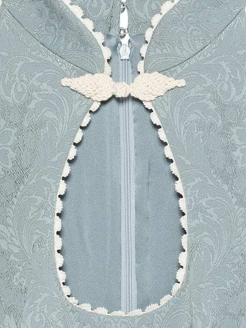 Grey Floral Pattern Jacquard Midi Dress, 4