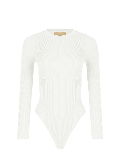 White Ribbed Jersey L/S Round Neck Bodysuit, 1