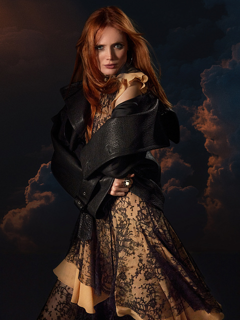 Beige & Black Lace Chiffon Midi Dress, 6