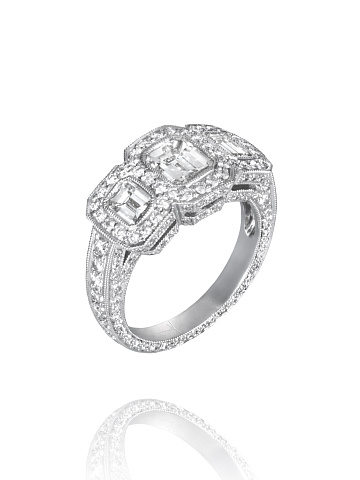 Baguette Diamond, Round Diamond & White Gold Ring, 1